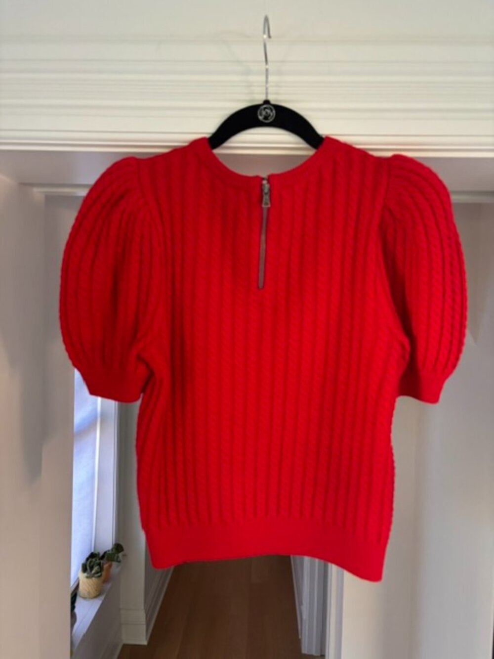 Alice + Olivia Chase Cable-Knit Puff-Sleeve Sweater - Size S - Picture 11 of 14